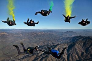 Skydivers Before Pulling Their Cords