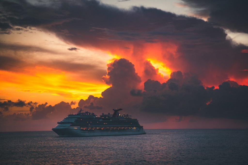 Luxury Cruise Ship Amidst Clouds