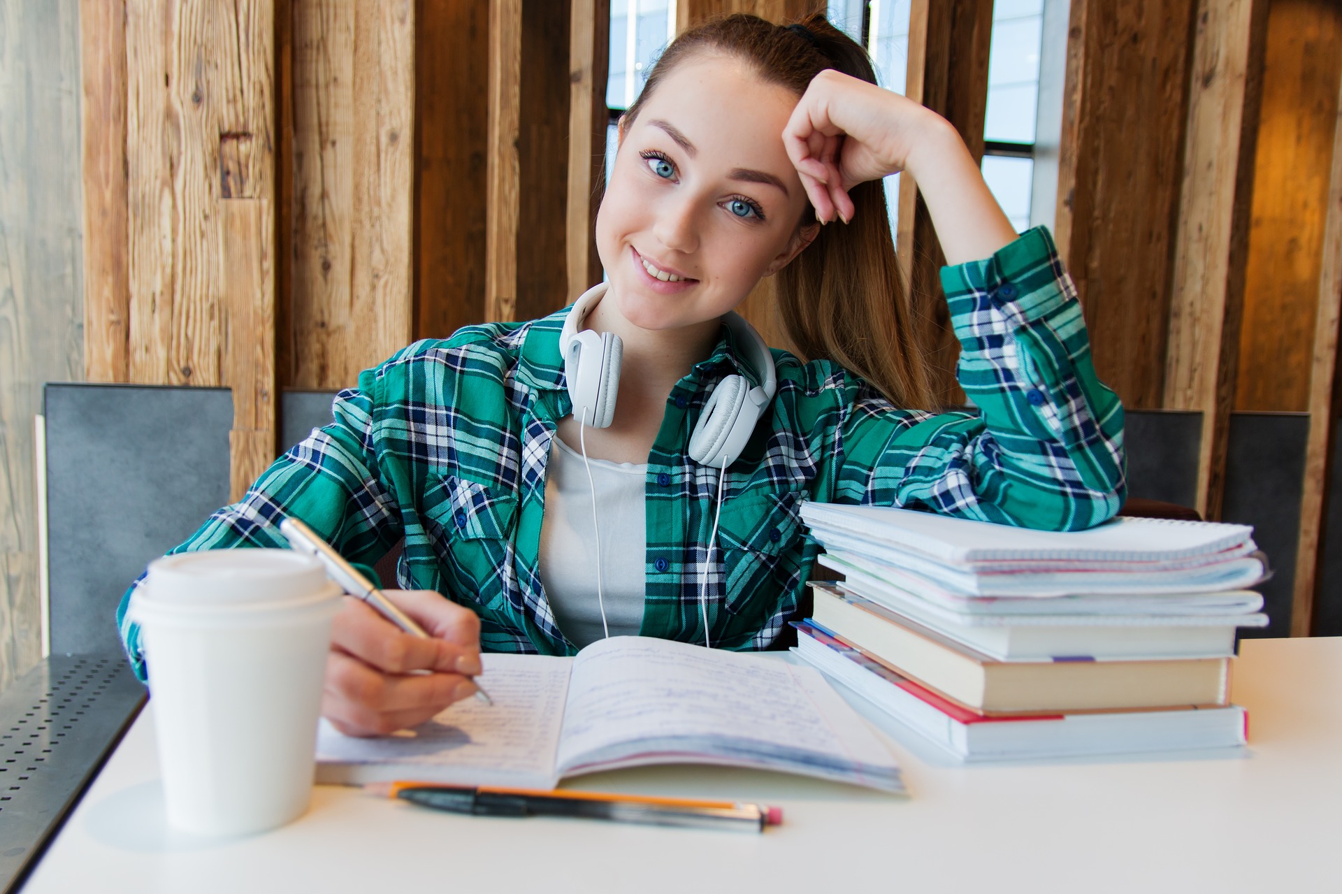 girl studying from books